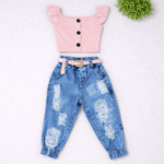 Conjunto Cropped Botões + Calça Jogger Jeans Liz 