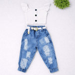 Conjunto Cropped Botões + Calça Jogger Jeans Liz 
