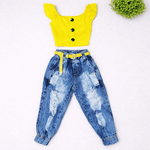 Conjunto Cropped Botões + Calça Jogger Jeans Liz 