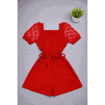 Macaquinho Manga Tule Vermelho