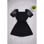 Macaquinho Manga Tule Preto