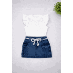 Conjunto Blusa Brilho+ Saia Cargo Jeans Alice