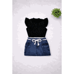 Conjunto Blusa Brilho+ Saia Cargo Jeans Alice