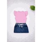 Conjunto Blusa Brilho+ Saia Cargo Jeans Alice