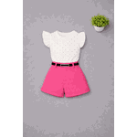 Conjunto Blusa de Brilho + Short Alfaiataria com Cinto Rosa