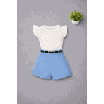 Conjunto Blusa de Brilho + Short Alfaiataria com cinto Azul