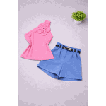 Conjunto Blusa Flor Rosa + Short Azul Bela 