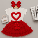 Conjunto Tule Coração Vermelho 