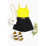 Conjunto Rebeca Regata e Short Alfaiataria Amarelo