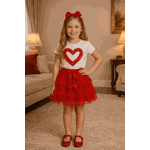 Conjunto Tule Coração Vermelho 