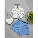 Conjunto Cropped Laço + Short Azul