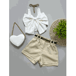 Conjunto Cropped Laço + Short Bege