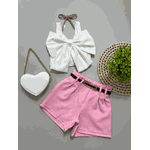 Conjunto Cropped Laço + Short Rosa