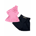 Conjunto Blusa Flor Rosal+ Short Preto Bela 