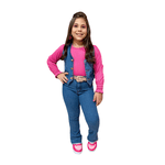 Conjunto 3 peças Blusa Lastex + colete + calça Flare Jeans Milena