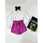 Conjunto Camisa Branca + Short Clochard Couro Julia 