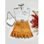 Conjunto Blusa Flor Branca + Saia Suede Júlia