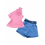 Conjunto Blusa Flor Rosa + Short Azul Bela 