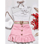 Conjunto Blusa Flor Branca + Saia Suede Júlia