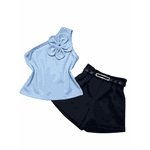 Conjunto Blusa Flor Azul+ Short Preto Bela 