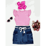 Conjunto Blusa Brilho+ Saia Cargo Jeans Alice