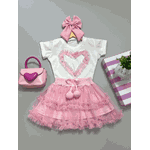Conjunto Tule Coração Rosa 