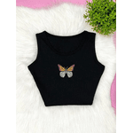 Cropped Juvenil borboleta Preto