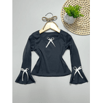 Blusa Laço Manga Longa Preta