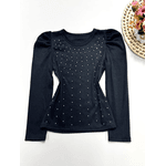 Blusa Brilho Manga Longa Preta