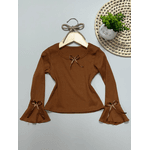 Blusa Laço Manga Longa Marrom