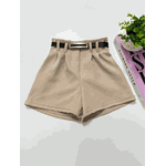 Short Alfaiataria Com Cinto Bege