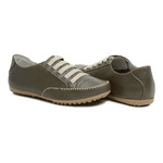 Sapatênis Feminino em Couro Legítimo de Elástico Cor Verde Militar Mod.101