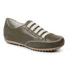 Sapatênis Feminino em Couro Legítimo de Elástico Cor Verde Militar Mod.101