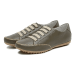 Sapatênis Feminino em Couro Legítimo de Elástico Cor Verde Militar Mod.101