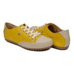 Sapatênis Feminino em Couro Legítimo Cor Amarelo com Bege Mod. 100 