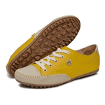 Sapatênis Feminino em Couro Legítimo Cor Amarelo com Bege Mod. 100 