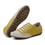 Sapatênis Feminino em Couro Legítimo de Elástico Cor Amarelo c/Bege Mod.101 