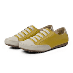 Sapatênis Feminino em Couro Legítimo de Elástico Cor Amarelo c/Bege Mod.101 