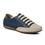 Sapatênis Feminino em Couro Legítimo de Elástico Cor Azul Marinho c/Bege Mod.101