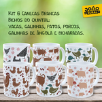 Kit - 6 Canecas Coleção Animais Brancas