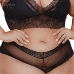 Conjunto Premium Plus size Croped De Renda Madona Preto Com Caleçon 212.01