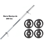 Kit Barra Maciça Recartilhada 200 Cm Com 16 Kg de Anilhas