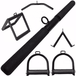 Kit Puxadores Musculação Kit Reto Triangulo Estribo Curvo e V - Preto