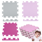 Kit 16 Placas Tatame Eva 50x50x1cm Menina Infantil Rosa e Cinza