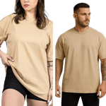 Camiseta Oversized Masculina e Feminina Longa 100% Algodão Bege