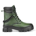 Coturno Feminino em Couro com Corrente Lorena Verde Militar - Design Único e Ousado