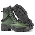 Coturno Feminino em Couro com Corrente Lorena Verde Militar - Design Único e Ousado