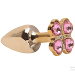 Prazer anal plug anal Trevo Dourado - tamanho M - Pedra rosa claro