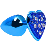 Prazer anal plug anal Azul Com Pedra De Coração Cravejada Em Strass