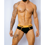 CUECA SLIP NEON ID! PRETO COM LARANJA